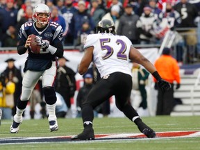 Tom Brady and Ray Lewis lock horns for the final time Sunday in the AFC championship game. Lewis says he will retire once his playoffs are over. (Reuters)