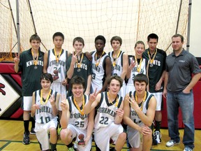 The O'Gorman junior Knights were handed a 61-39 loss at the hands of the St. Ignatius Flacons in the final game of the Falcon Classic Boys Basketball Invitational in Thunder Bay earlier this month. The Knights pose for a team picture with the medals.