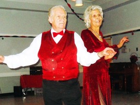 Mike and Mary Paskel, pictured dancing at a Christmas party in 2010, have been together for nearly 50 years, 21 of which have been as members of the Fort McMurray Social Dance Club. Supplied photo