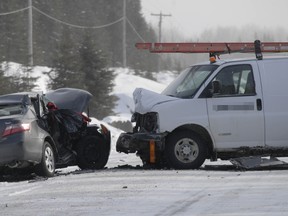A two vehicle collision between a car and a commercial van resulted in the death of one person and at least one other person being transported to Kirkland and District Hospital with undetermined injuries. The accident happened at about 11 a.m. on Highway 11 west of Kirkland Lake. (Rick Owen, Kirkland Lake)