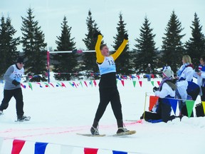 Portage's Barret Wallis celebrates during one of his snowshoeing gold medal wins at the National Special Olympics last year in St. Albert, Alta.(Submitted by Special Olympics Manitoba)