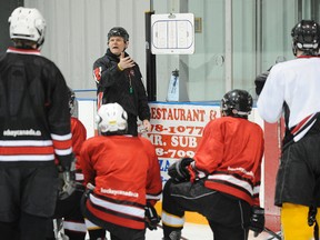 Head instructor Brian Hayton runs a practice during a morning skate at the Norwood Hockey Skills Academy on Tuesday, Jan. 25, 2011, inside the Asphodel-Norwood Community Centre. CLIFFORD SKARSTEDT/Peterborough Examiner/QMI Agency file photo