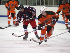 Marc-Étienne Giguère, new player for the Fairview Flyers, during NWJHL action at the Fairplex in Fairview on Friday, Jan. 18, 2013. The Flyers won against the Dawson Creek Junior Canucks 10 - 6. (Simon Arseneau/Fairview Post)