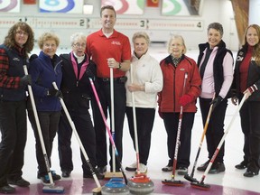 Trenton Rowing and Paddling Club President Jeff Lay (centre) and Robin Pilon, Funspiel organizer (far right) are pictured here with members of the Trenton Curling Club to promote the TRPC's inaugural Funspiel Fundraiser to be held at the curling club on Saturday, Feb. 9.