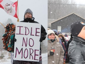 The blowing snow didn't deter this protestor from showing their support for Idle No More along Highway 17 during a demonstration on Thursday, Jan. 18.
An Idol No More supporter holds up Bill C-45 and calls for changes.
Photos by JORDAN ALLARD/THE STANDARD/QMI AGENCY