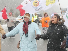 Protesters during a ceromonial dance on Wednesday, Jan. 16 at the Idle No More demonstration on Serpent River First Nation. 
Photo by: Jordan Allard/QMI Agency