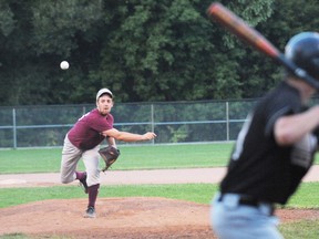 File Photo
Simcoe D&B Climate Care right-hander Steven Wardell delivers a pitch to a Tillsonburg batter at Memorial Park in this file photo from August 2012. The area's ball diamonds may be up for review during Norfolk County's 2013 budget deliberations.