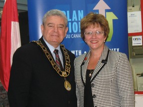 SARAH DOKTOR  Simcoe Reformer
Norfolk County Mayor Dennis Travale and Haldimand-Norfolk MP and Minister of  Minister of Human Resources and Skills Development Diane Finley were on hand for an announcement at the Delhi Community Arena on Thursday of $286,666 in federal funding for community infrastructure projects in the county.