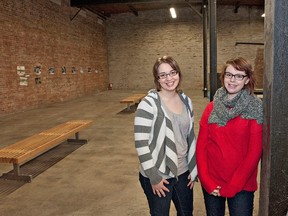 BRIAN THOMPSON, The Expositor

Development co-ordinator Ashley Fournier (left) and marketing and public relations intern Adrienne Charlick stand inside the public hall at the new location of the Brantford Arts Block on Sherwood Drive.