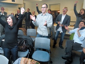 SCOTT WISHART The Beacon HeraldJubilant guests celebrate the announcement of the city's inclusion as one of the world's Top 7 smart cities by the Intelligent Community Forum Wednesday night.