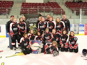 Contributed Photo
The Grand River Orthodontics Norfolk HERicanes Peewee B team, seen here during the recent Huntsville Girls Hockey Association Tournament, will be headed to Ottawa in April to battle for the Ontario Women's Hockey Association provincial championship.