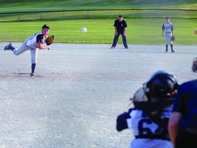 David Ficht of the mosquito tier two Woodstock Wranglers throws a strike in a July, 2012 game. The Woodstock Minor Baseball Association will continue the initiatives of the Home Run Project and look to continue to improve baseball in Woodstock. (GREG COLGAN/QMI Agency/Sentinel-Review)