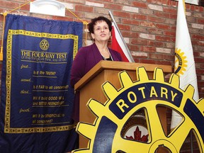 Wetaskiwin Composite High School principal Audrey Looker addresses the Wetaskiwin Rotary Club Jan. 15.