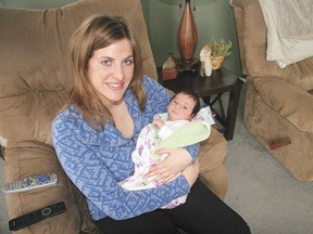 Three-week-old Neraya Emilee Zacharuk, born to mom Alana (pictured) and dad Myles, is Devon’s 2013 New Year’s Baby.