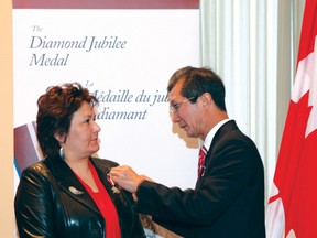 Diane Kelly, former Treaty 3 Grand Chief. received a Queen Elizabeth II Diamond Jubilee Medal in a ceremony in Toronto Thursday, Jan. 24, 2013, after being nominated by Premier Dalton McGuinty for the award.
HANDOUT PHOTO/GOVERNMENT OF ONTARIO