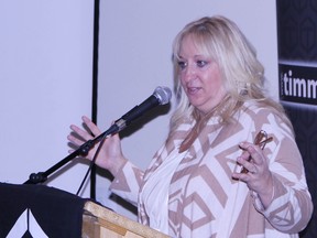 Barb Courte, the CEO and president of two diamond drilling companies, spoke at the Women In Business lunch Thursday sponsored by the Timmins Chamber of Commerce. Timmins Times LOCAL NEWS photo by Len Gillis.
