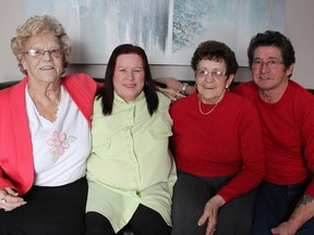 Rhea Bouchard, Laurette Arsenault, Anita Bisson and Romond Larocque spent the afternoon together, Friday at Arsenault's Sarnia home. TARA JEFFREY/THE OBSERVER/QMI AGENCY