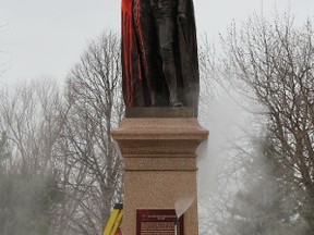 Vandals coated the Sir John A. Macdonald statue in Kingston's City park on Jan. 11, the 198th anniversary of the birth of Canada's first prime minister.