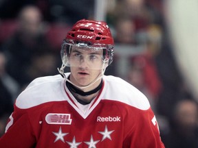 Soo Greyhounds Andrew Fritsch (7)  in second period action against the Oshawa Generals. (Rachele Labrecque/Sault Star)