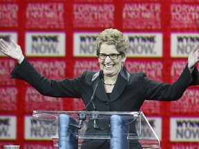 VERONICA HENRY QMI Agency
Ontario’s first female Premier, Kathleen Wynne, celebrates her victory during the Liberal Leadership Convention on Saturday, Jan. 26.