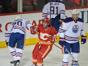 Calgary Flames Lee Stempniak celebrates after his goal against the Edmonton Oilers on Saturday.
Al Charest/QMI Agency