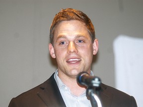Pittsburgh Steelers kicker Shaun Suisham of Wallaceburg speaks at the Wallaceburg Sports Hall of Fame induction ceremony Saturday. (DAVID GOUGH/QMI Agency)