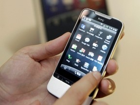 An HTC Android-based smartphone is displayed during a news conference. (REUTERS/Pichi Chuang/Files)