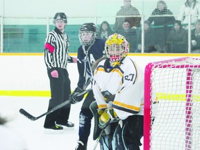 PCI Saints goalie Shay Perry has been one of the MVP’s of a Saints team that has risen to fourth place in the WHSHL’s A Division. (Kevin Hirschfield/PORTAGE DAILY GRAPHIC/QMI AGENCY)
