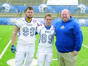 Archbishop Jordan grad Troy Weissbach, left,  is one of three Park players to make Team World for the International Bowl game in Texas on Feb. 5. Photo supplied