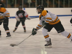 Cole Basnett of the Fairview Sharp Thunder during a minor hockey game against Valleyview at the Fairplex arena on Tuesday, Jan. 22, 2013. (Simon Arseneau/Fairview Post)