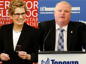Ontario Premier Kathleen Wynne and Toronto Mayor Rob Ford. (Reuters file photos)