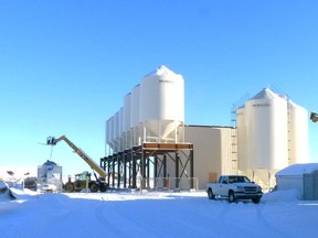 The Fairview Seed Cleaning plant has had its new facility under construction for some months now and is getting closer to completion. The new building is up and insulated and should have the floor poured the week of Jan 29-Feb.1. The bins are up - the bins on the rack are for clean product and screenings while the bigger bins to the right are for rough (uncleaned) product.