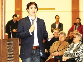 Justin Trudeau greets supporters at a campaign stop in Ponoka Sunday Jan. 27, 2013. (VINCE BURKE/ CAMROSE CANADIAN/ QMI AGENCY)