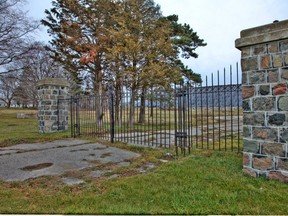 The stone pillars and iron gates that were designated in 1984.