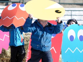 Pac-Man being hunted by Pac-Ghosts during the Cochrane WinterFest.