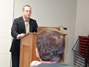 MICHAEL-ALLAN MARION, The Expositor

Brant Green candidate Ken Burns addresses members of the Brant Green provincial riding association during a nomination meeting Wednesday.