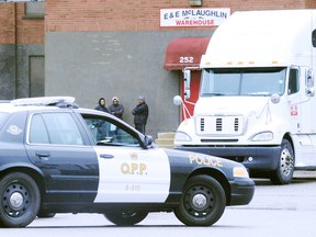 A 29-year-old worker suffered serious injuries Wednesday morning after begin pinned between a tractor-trailer and loading dock at the E&E Warehousing facility in Delhi. (MONTE SONNENBERG Simcoe Reformer)