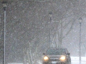 Near-whiteout conditions persisted through much of Thursday morning in Stratford and area. (SCOTT WISHART, The Beacon Herald)