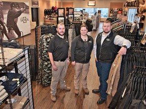 BRIAN THOMPSON, The Expositor

Sales manager Chuck Prystupa (left), sales associate Natasha Timms and director of operations David Timms stand inside the Urban Tactical store on Zatonski Drive.