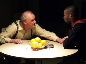 Nigel Bennett, left, and Ayinde Blake star in Blue/Orange, a Theatre Kingston production now playing at the Baby Grand until Feb. 16 with performances from Tuesday to Saturday at 7:30 p.m. and matinees on Saturday and Sunday at 2:30 p.m. (Tim Fort)