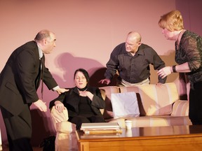Steven Spencer, left to right, Linda Murray, Michael Bullett and Amie Bello play battling couples in God of Carnage.The King’s Town Players’s production is a well-acted show, despite a disappointing script, writes Greg Burliuk. Performances are now playing until Feb. 9 at the Kingston Yacht Club with shows from Tuesday to Saturday at 8 p.m.