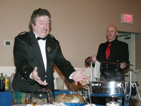 Dave Watt did the honours, delivering an impassioned and traditional Address to a Haggis at the Devon Royal Canadian Legion’s Robbie Burns Night on Saturday, Jan. 26.