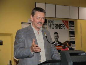 Alberta Minister of Finance and Spruce Grove/Sturgeon/St. Albert MLA the Honourable Doug Horner speaking at an event in Parkland County last spring.