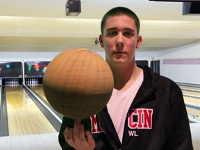 Lambton College freshman shooting guard Justin Zonneville is also a scratch bowler who has a 208 average and has rolled three perfect games. Jan. 13, 2013 Marcin Bowl, Point Edward, Ont. (PAUL OWEN, The Observer)