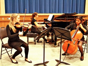 Kara Wilson, for The Expositor                                                                                                                                              

Emma Morrison (left), Rebecca Orsini and Magali Toy, shown participating in last year's Brantford Contemporary Showcase, are the Trois Femmes. They will be performing Friday at the Sanderson Centre at the Young Artists Recital presented by the Brantford Music Club.