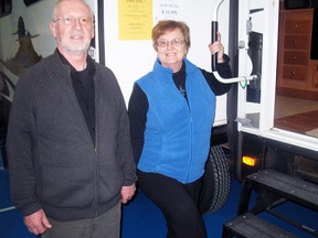 SARAH DOKTOR Simcoe Reformer
Bob and Joan Lepoudre of Tillsonburg check out a fifth wheeler at the Adventure RV Centre’s 10th annual show at the Aud in Simcoe on Saturday,
