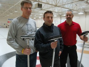 DARRYL G. SMART, The Expositor

Bill Page (left), Angelo Mancini and Mark Singleton jumped into action last Wednesday to save a friend who suffered a heart attack at the club.