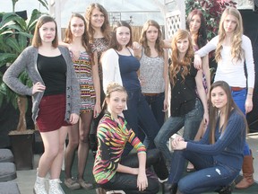 The finale of the  Patrica M. Productions Teen Model of the Year competition cycle 3 took place on Feb. 3 at Glasshouse Nursery & Betula Boutique on Creek Road. Elizabeth Weber won the title, while Morgan Bergeron and Sarah Taylor were runners up. Posing before the event, are, front row, from left: Kelsey Zimmer and Morgan Bergeron. Back row: Elizabeth Weber, Raquelle Derynck, Renée Toll, Abbigayle Weber, Kelsy Mieras, Sarah Taylor, Brittney Yolkowskie and Khyrsten Mieras. Donations from admission to the finale are going in support of the Chatham-Kent Children's Safety Village.