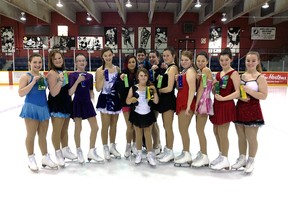 Members of the Kirkland Lake Skating Club proudly display the ribbons they won at the James Bay inter-club competition. The winners included Abbey Harvey (5th Junior Bronze Spins & Silver Interpretive), Chloe Doonan (6th Pre-Preliminary Elements), Danielle Beaudoin (Gold Introductory Elements & Introductory Freeskate, 6th Pre-Preliminary Spins), Kara Breault-O'Brien (4th Junior Bronze Spins), Jasmine Dubois (6th Preliminary Elements), Anthony Aird (5th Pre-Preliminary Freeskate), Olivia Crouse (4th Pre-Preliminary Spins, 5th Pre-Preliminary Elements, Gold Introductory Freeskate), Mireille Gauthier (4th Junior Bronze Spins & Junior Bronze Freeskate, 6th Gold Interpretive), Mika Aird (6th Silver Interpretive), Trisha Materny (4th Junior Bronze Elements, 5th Senior Bronze Spins), Chloe Aird (Silver Introductory Elements, Bronze Introductory Freeskate), Emilie Godin (5th Pre-Preliminary Elements & Pre-Preliminary Spins, 6th Pre-Preliminary Freeskate), Bianca Godin (4th Preliminary Elements, 5th Preliminary Spins).