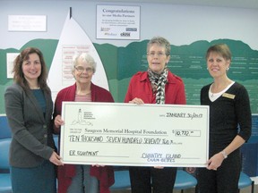 Pictured  celebrating the donation from left to right: SMHF development officer, Christine Kelly, Cham-bettes June Fotherby and Karen Schroeder and SMHF chair, Erin Zorzi.
